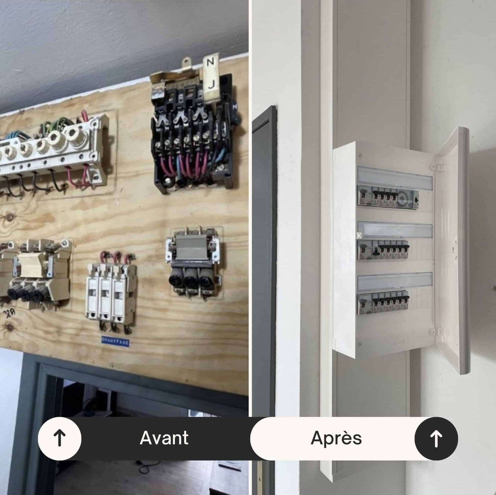 Comparaison avant après de la rénovation d'un tableau électrique